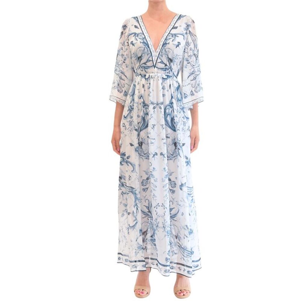 Marchesa Notte Womens  Gathered Silk Chiffon Maxi Dress, Blue